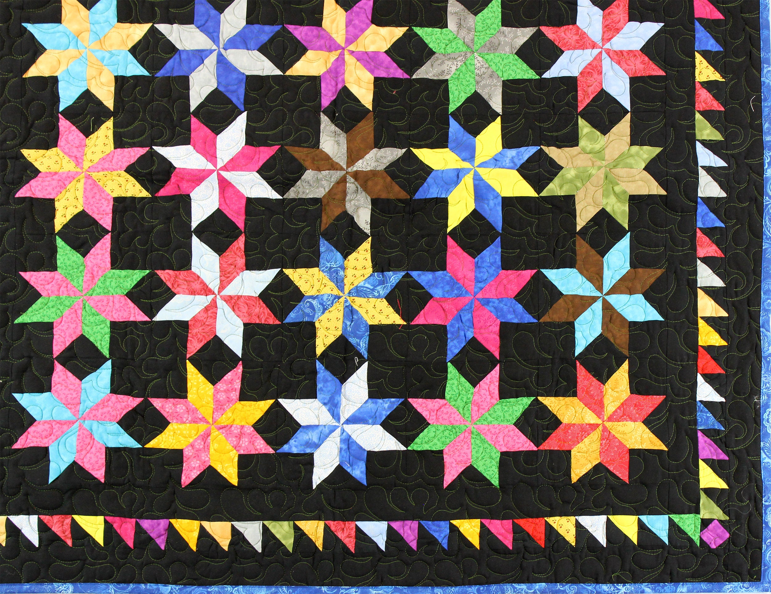 Scrap Star quilt w/ sawtooth border details FINISHED QUILT Etsy
