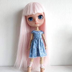 Blythe doll puff sleves dress, light blue