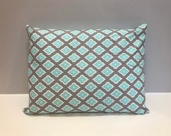 Teal, White and Gray Ogee Print Pillow