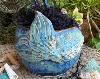 Mermaid Yarn Bowl Pottery // Yarn Bowl Ceramic, Ocean Yarn Bowl, Blue Yarn Bowls, Yarn Bowl Pottery, Yarn Bowl Gifts, Gifts for Knitters