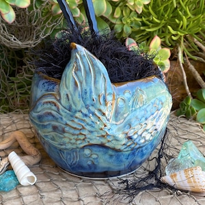 Mermaid Yarn Bowl Pottery // Yarn Bowl Ceramic, Ocean Yarn Bowl, Blue Yarn Bowls, Yarn Bowl Pottery, Yarn Bowl Gifts, Gifts for Knitters