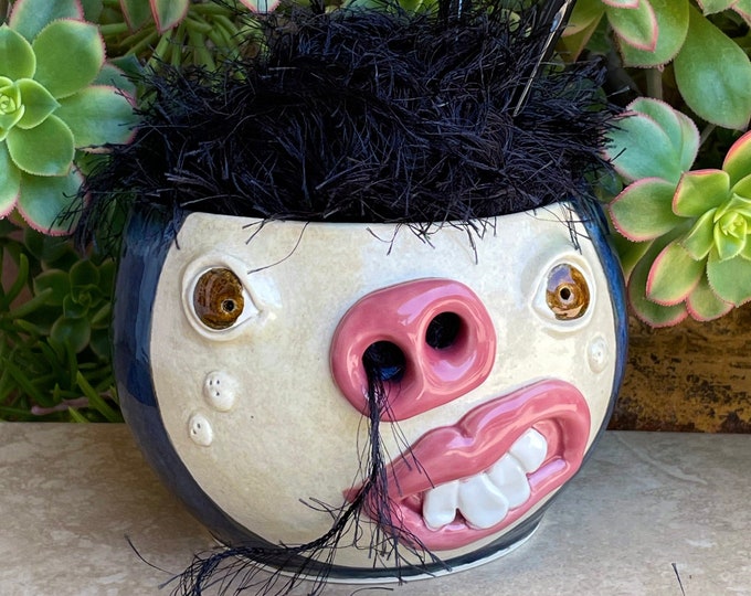 Blue Yarn Bowl Face Pottery, Yarn Bowl Ceramic, Yarn Bowl Face, Yarn