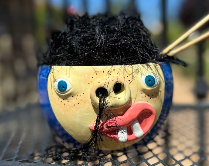 Blue Yarn Bowl Face Pottery // Yarn Bowl Ceramic Yarn Bowl Etsy