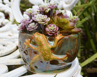 Frog Succulent Arrangement/Frog Pottery,Succulent Pottery, Artificial, Faux, Planter, Succulent Table Decor, Succulent Gifts, Succulent Pots