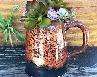 Copper Succulent Mugs // Black Mugs, Succulent Gifts, Pottery Gifts, Gifts for Dad, Copper Gifts, Copper Mugs, Copper Gifts, Ceramic