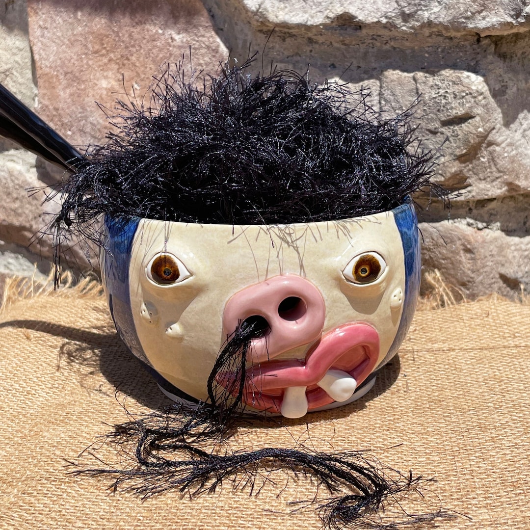 Blue Yarn Bowl Face Pottery // Yarn Bowl Ceramic Yarn Bowl Etsy