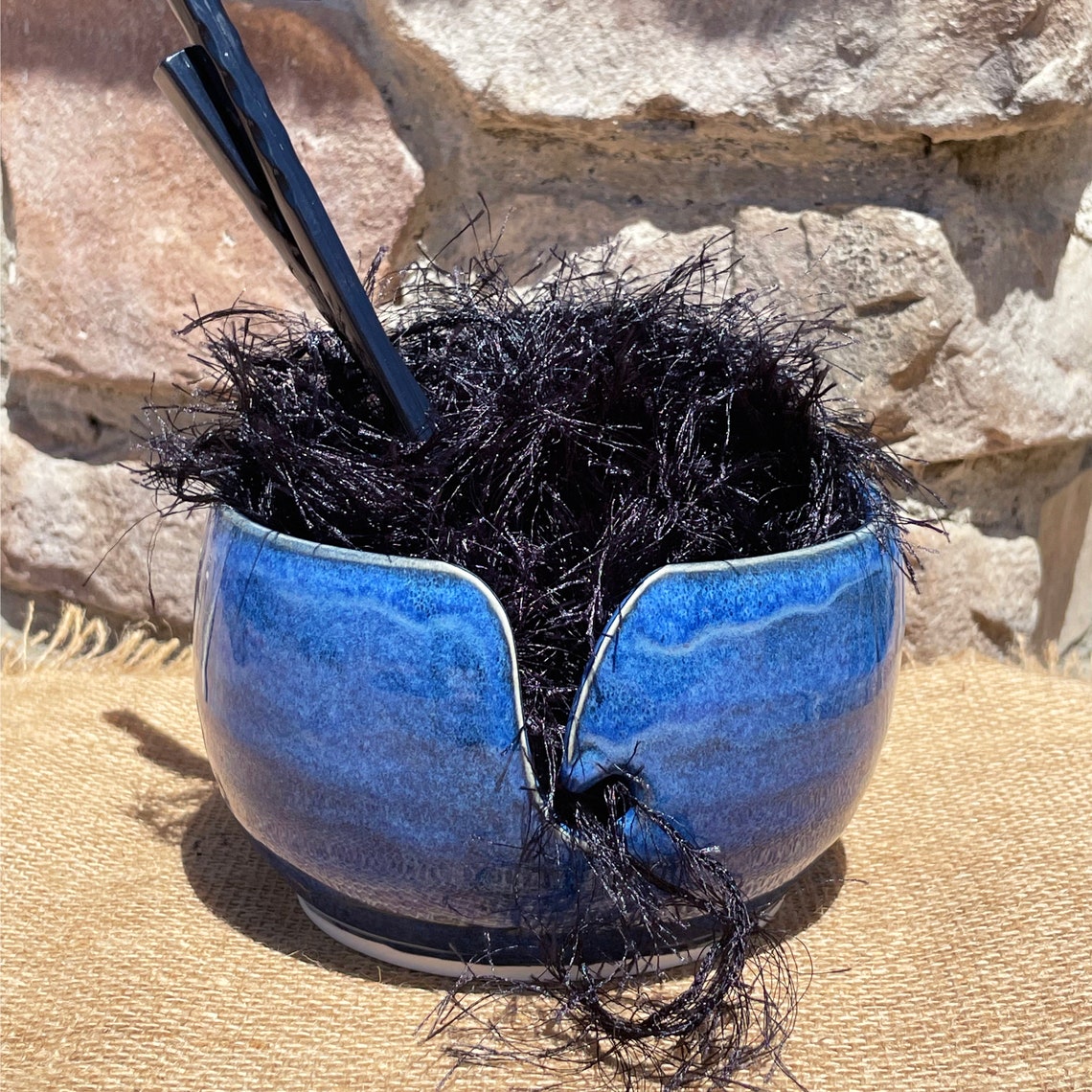 Blue Yarn Bowl Face Pottery // Yarn Bowl Ceramic Yarn Bowl Etsy
