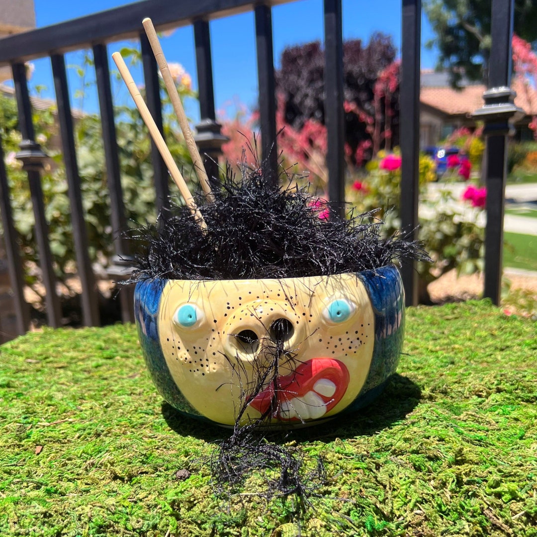 Blue Yarn Bowl Face Pottery // Yarn Bowl Ceramic Yarn Bowl Etsy