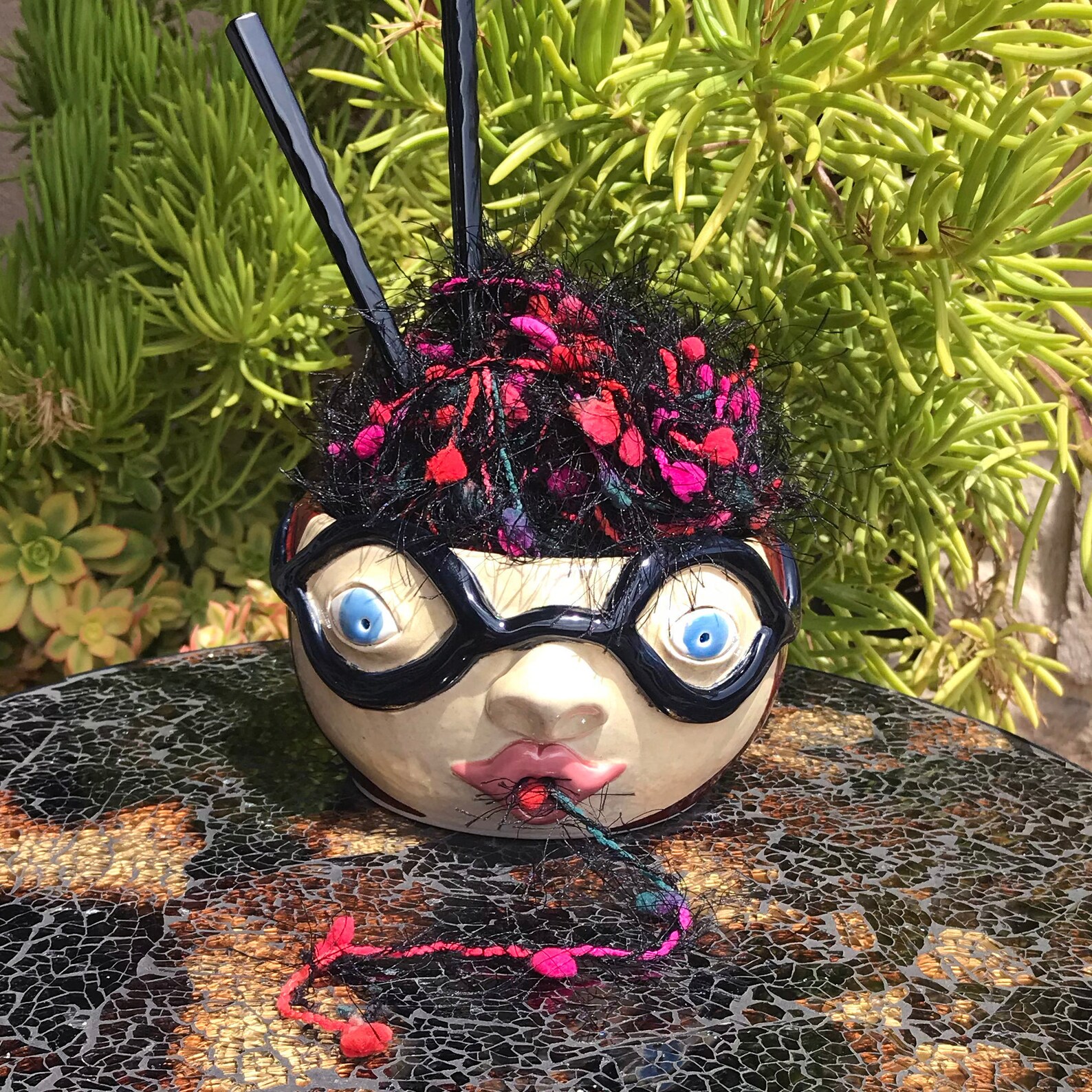 Red Yarn Bowl Face Pottery Yarn Bowl Ceramic Yarn Bowl Face Etsy Hong