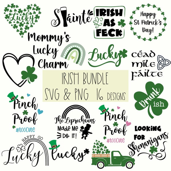 St Patrick’s Day Bundle SVG, Irish Images, Lucky, Slainte, Irish Sayings, Pinch Proof, Shenanigans, Leprechaun, Rainbow, PNG, Cut File