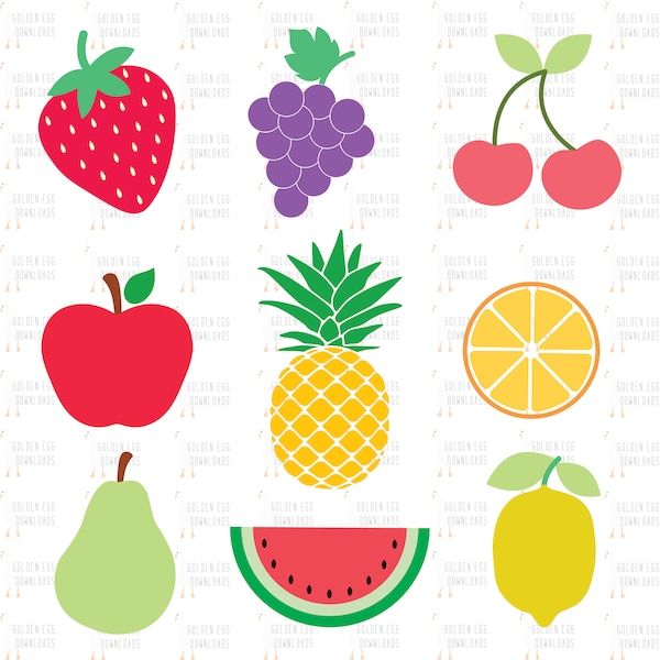 Fruit Bundle SVG, Orange, Apple, Pineapple, Watermelon, Lemon, Pear, Grapes, Strawberry, Cherries, Fruit Clipart, Cut File, Cricut