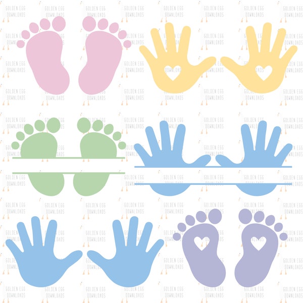 Footprint and Handprint SVG Bundle, Baby Footprint SVG, Baby Handprint SVG, New Baby Monogram, Baby Shower Svg, New Baby Cut File