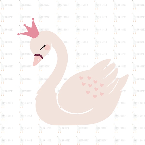 Swan, Princesse, Couronne, Enfants, Téléchargement instantané, SVG, Transfert de T-Shirt, Silhouette, Cricut, Vecteur, Clipart, Décalcomanie, Carte de vœux, Fichier coupé