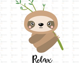 Sloth SVG, Cute Sloth SVG, Cute Baby Sloth Clipart, Sloth, Kids Sloth SVG, Relax T-Shirt , Kids Birthday Sloth, Silhouette Cut file, Cricut