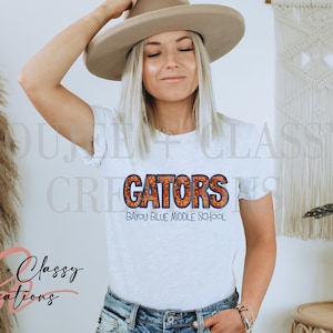Bayou Blue Middle School Gators; Faux Embroidery; Faux Glitter; PNG - DTF, Digital Download