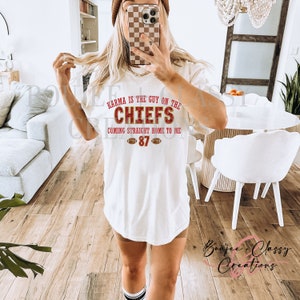 Karma is the Guy on the Chiefs ; Faux Embroidery; Faux Glitter; Faux Sequins PNG - DTF; Sublimation, Digital Download