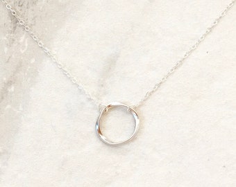 CHLOE-Circle Necklace,Wavy Circle Sterling Silver Necklace,Karma Hoop Necklace,Minimalist Necklace,Delicate Necklace,Gifts for Her SSN110