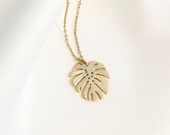 Collier feuille de Monstera, collier Monstera en or, tour de cou feuille d'or, collier tropical nature végétale, bijoux bohème minimaliste, cadeaux pour elle DN42
