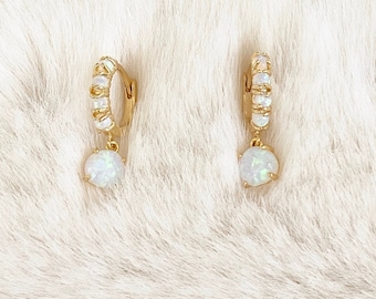 SOFIA • Opal Earrings • Opal Huggie Earrings • Opal Hoops • Opal Drop Earrings • October • Libra • Bridesmaid • Bride • Gifts for Her ER0221