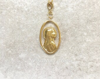 Virgin Mary Necklace,Cross Necklace,St. Christopher Necklace,Religious and Inspirational Necklace,Vintage Jewelry,Gifts for Her,SKU:RELNP1