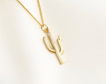 Kaktushalsband, Guldkaktushalsband, Elegant kaktushalsband, Västerländskt kaktushalsband, Minimalistiskt halsband, Boho smycken, Presenter till henne DN44