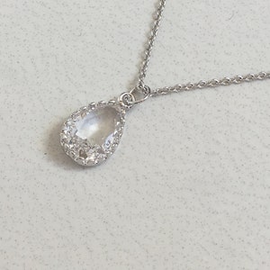 Teardrop Necklace,Silver Crystal Teardrop Necklace,Teardrop Pendant Necklace,Wedding Jewelry,Bridesmaid Gift,Gifts for Her,SKU: NP149