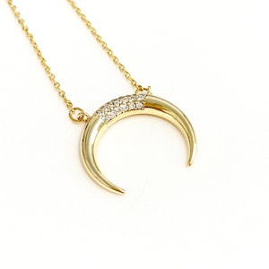 Horn Necklace,Crescent Moon Necklace,Double Horn Necklace,Upside Down Moon Necklace,Bohemian Necklace,Gifts for Her,Gold LU700