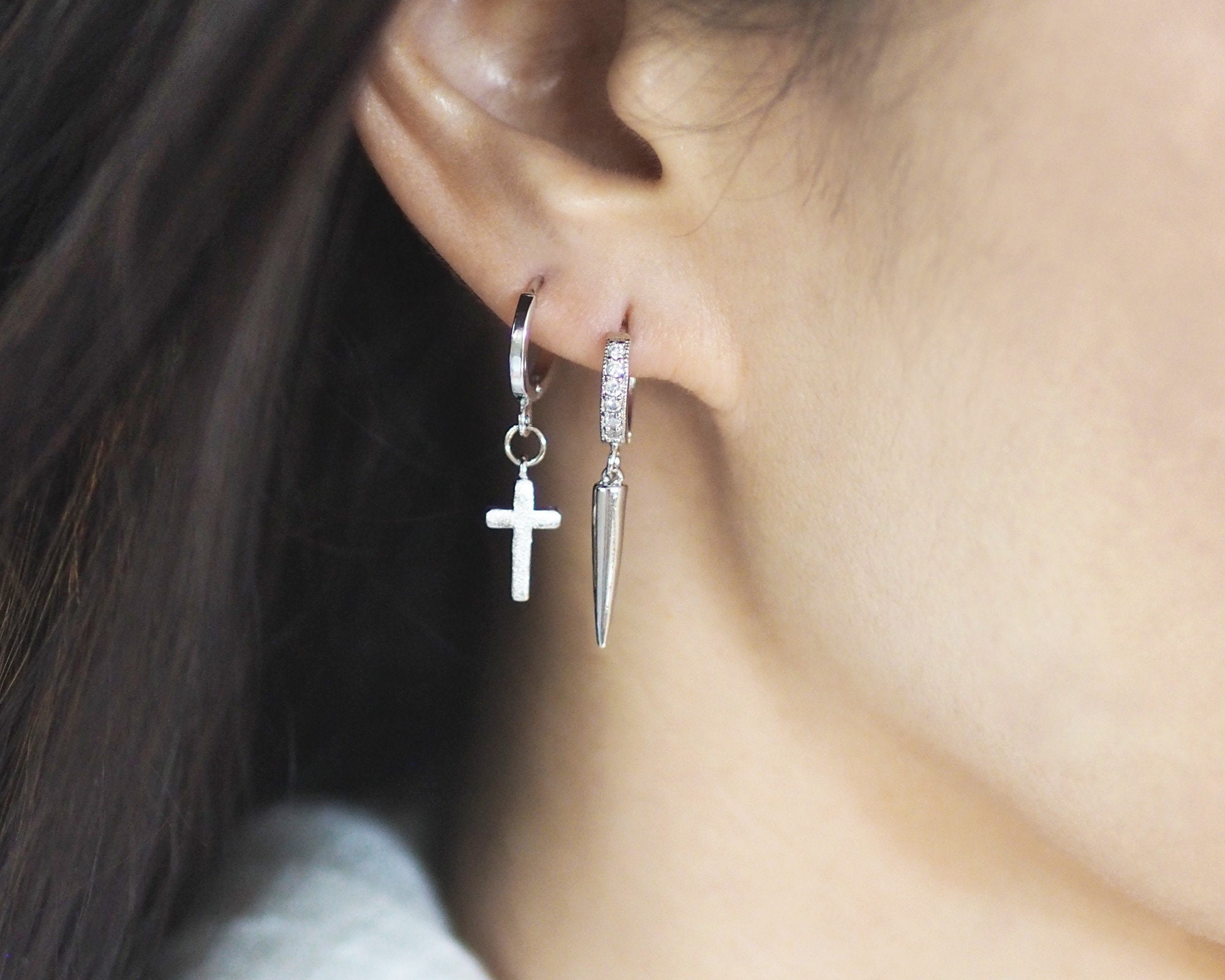 Spike Hoop Earrings, Spiked Ear Hoops, Punk Emo Rock Rebel