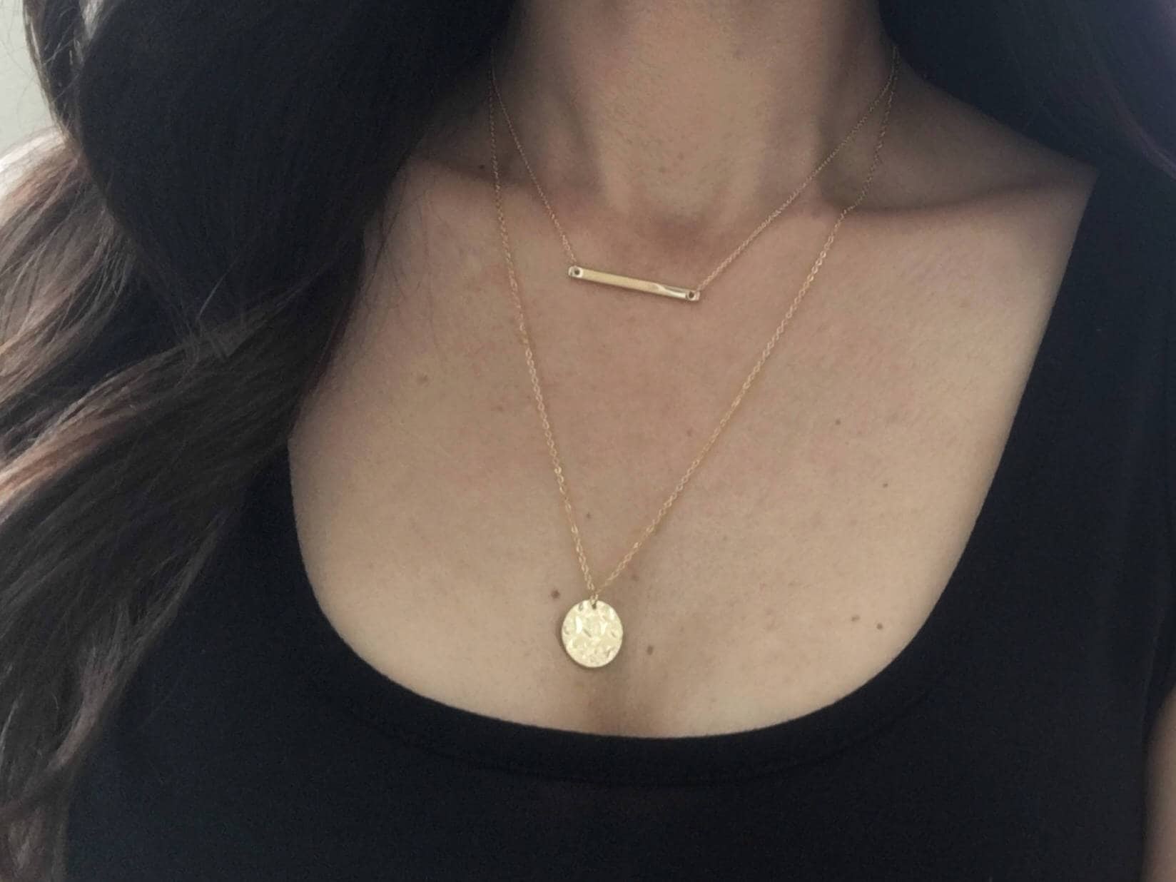 Gold Layered Necklace Gold Double Chain Bar Necklace Gold Etsy