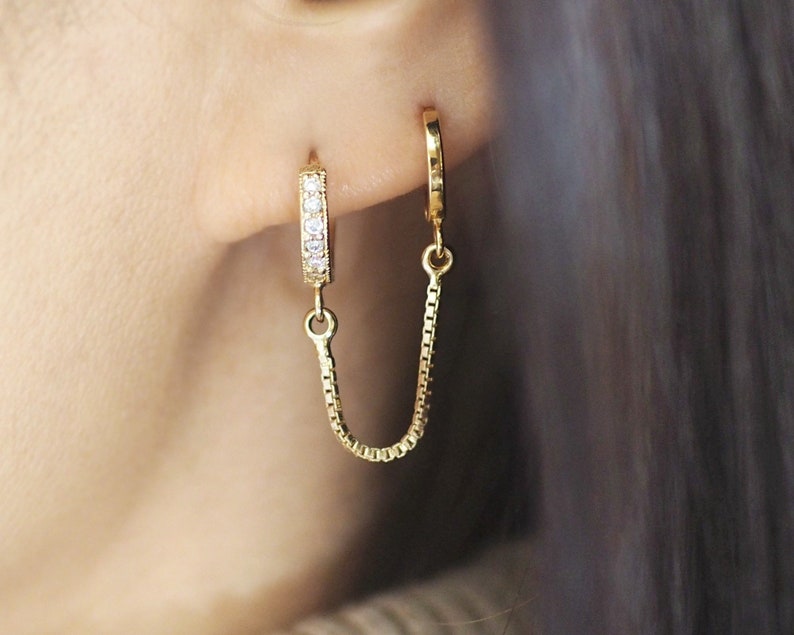 Elliedouble Huggie Hoop Earringgold Double Cubic Zirconia Etsy UK