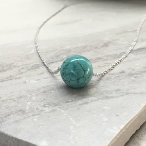 Turquoise Necklace, Floating Turquoise Stone Necklace, Natural Turquoise Stone Bead Pendant, Silver Finish, Bohemian Style, SKU: NP136