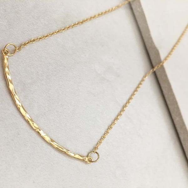 Curved Bar Necklace, Gold Filled Hammered Bar Necklace, Thin Bar Necklace, Minimalist Bar Necklace, Gold Finish, SKU: NB103