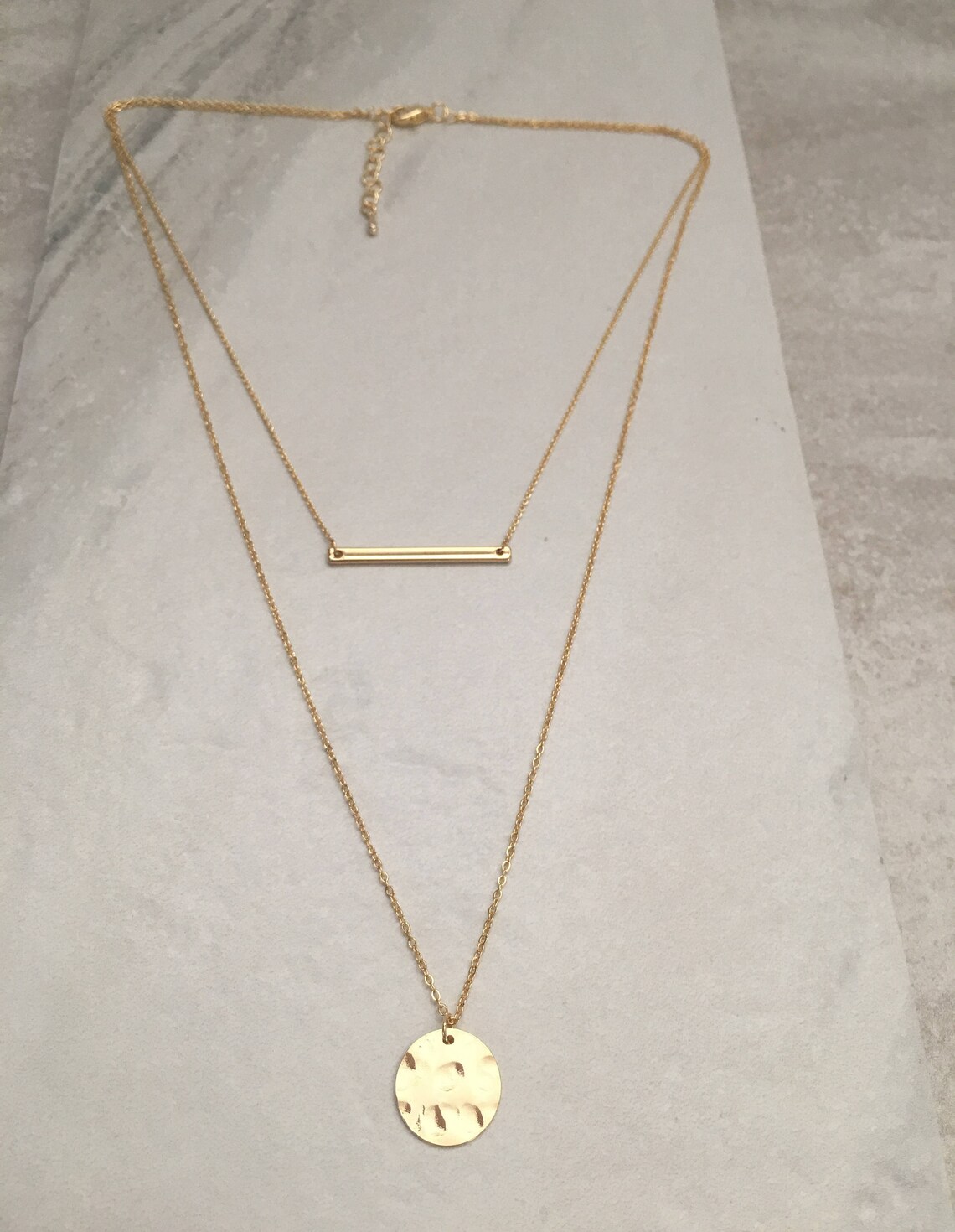 Gold Layered Necklace Gold Double Chain Bar Necklace Gold Etsy