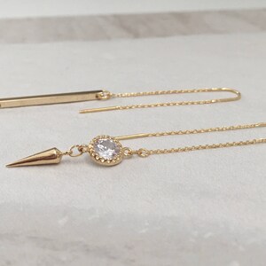 ALESSI-Gold Spike Earrings,Long Threader Earrings,Asymmetrical Threader Earrings,Long Spike Earrings,Minimalist Jewelry,Gold Finish ER104