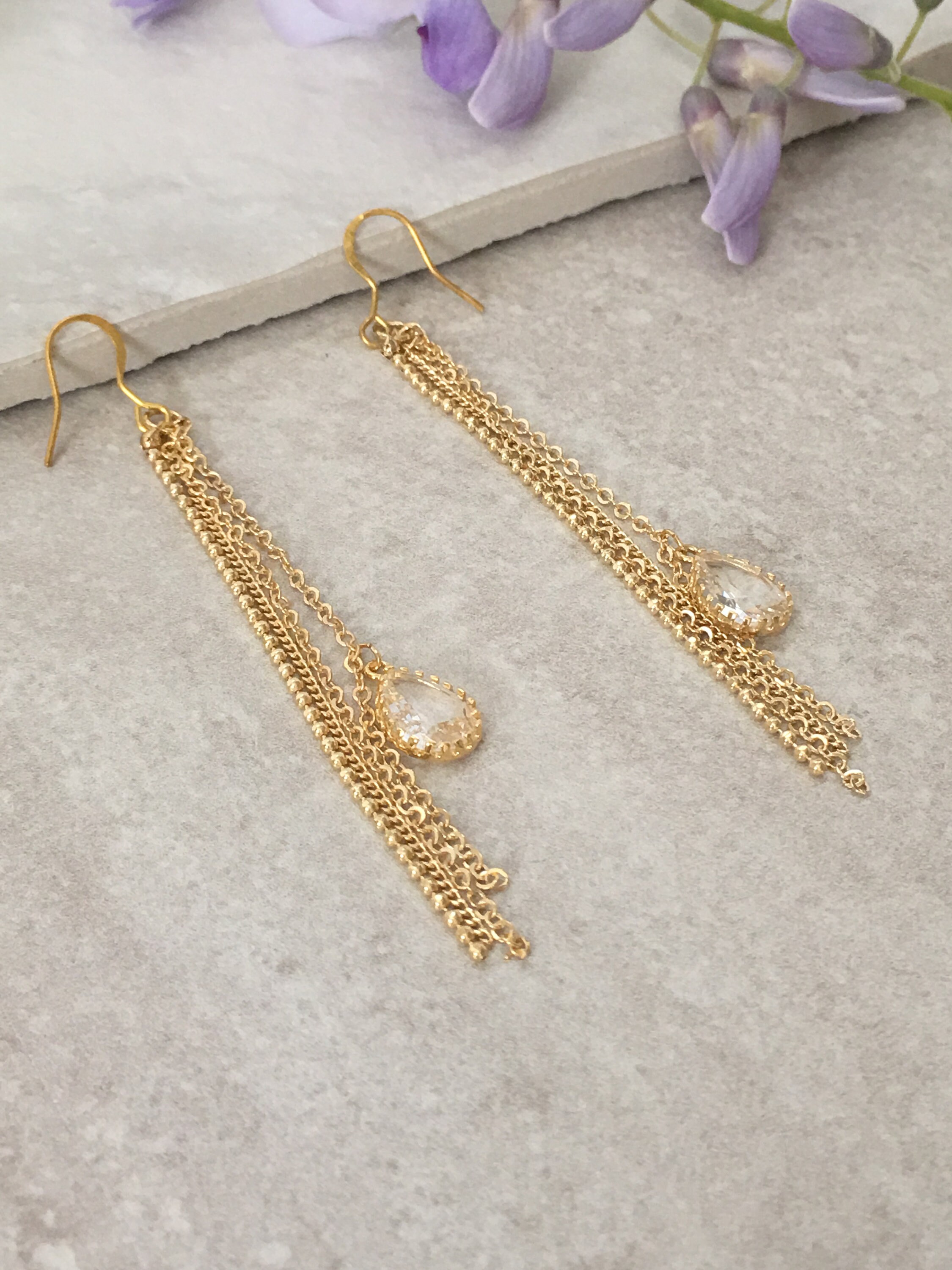 Long Gold Chain Earrings Gold Mixed Chain Earrings Crystal - Etsy