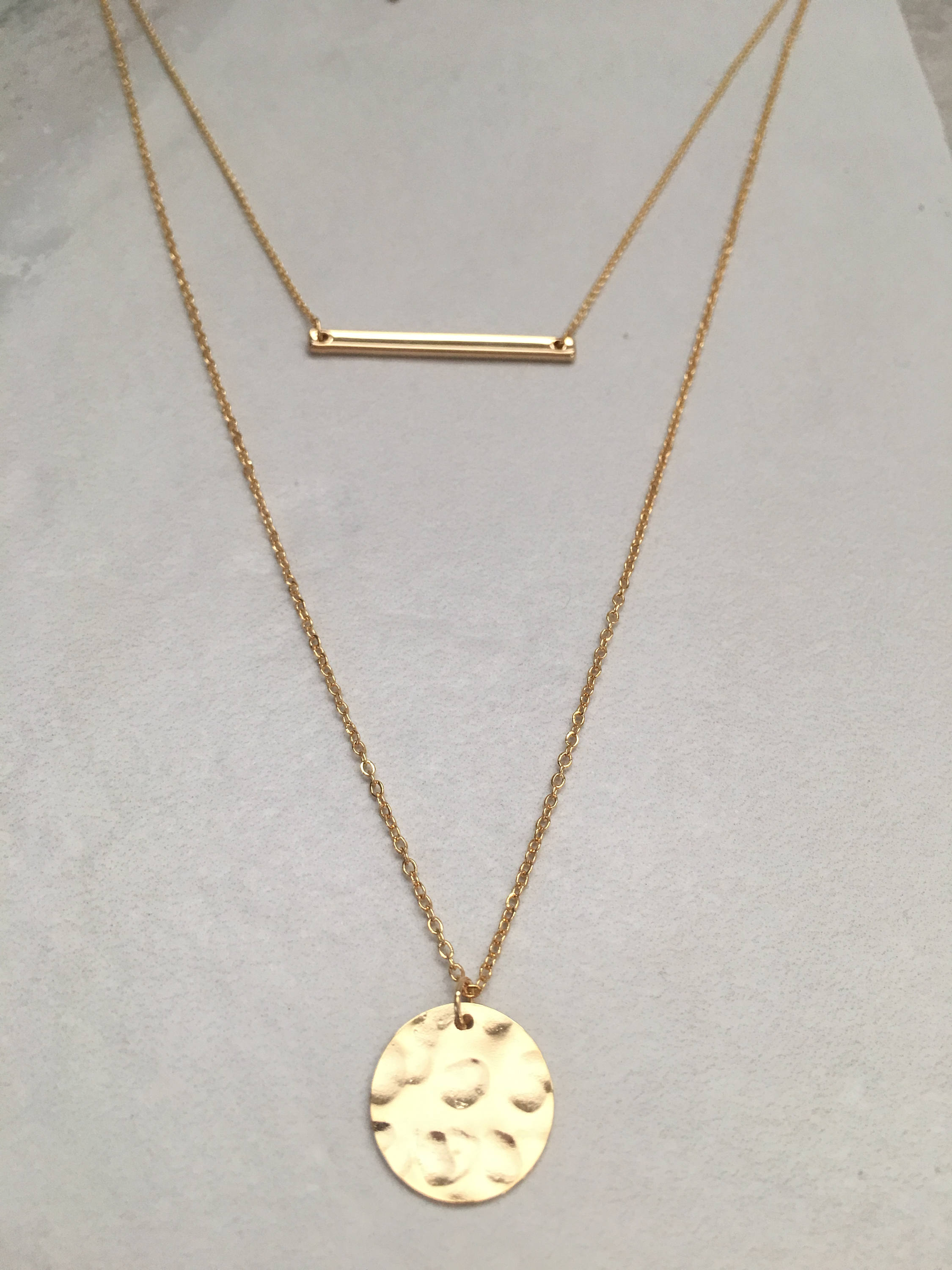 Gold Layered Necklace Gold Double Chain Bar Necklace Gold Etsy
