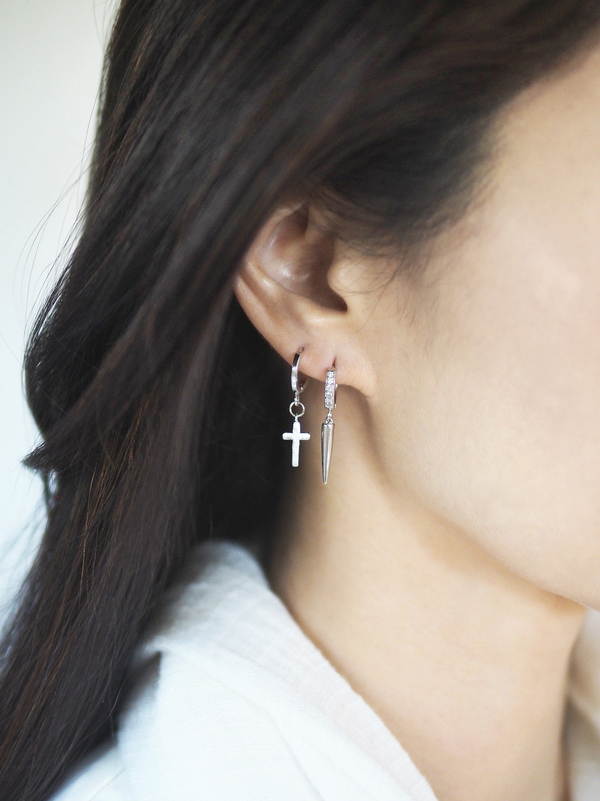 Ezra-spike Earring,gold Spike Huggie Hoop Earring,silver Spike