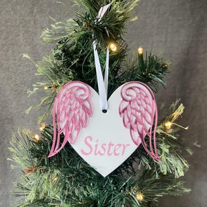 Sister angel wings memory heart keepsake memorial ornament loss of loved one customised ornament handmade memory gift