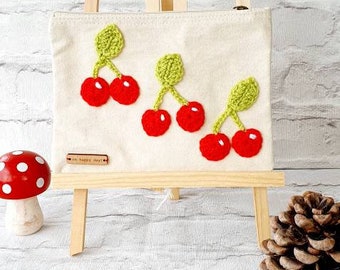 Cherry design organic cotton zipped bag / purse / pencil case