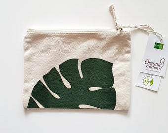 Screen print Leaf design pouch.