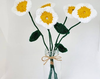 Crocheted Daisies in Mini Milk Bottle Vase