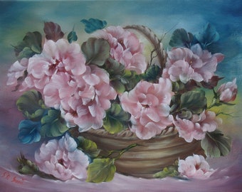 Pink Elegance, ORIGINAL OIL PAINTING on Stretched Canvas- Still Life 16&quot; x 12&quot;