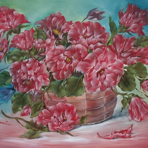Southern Roses, ORIGINAL OIL PAINTING on Stretched Canvas- Still Life 16&quot; x 12&quot;