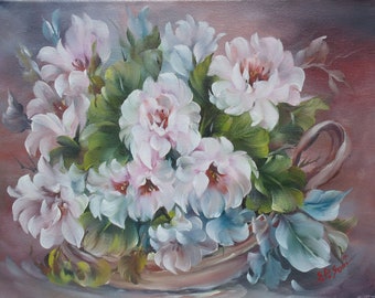 Late Summer Roses, ORIGINAL OIL PAINTING on Stretched Canvas- Still Life 14&quot; x 11&quot;