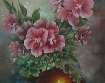 Per la nonna, PITTURA AD OLIO ORIGINALE su tela tesa - Natura morta 16" x 20"
