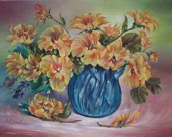 Floral Miracle, ORIGINAL OIL PAINTING on Stretched Canvas- Still Life 16" x 12"
