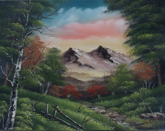 Twin Mountain, ORIGINAL OIL PAINTING on Stretched Canvas- Landscape 14" x 11"