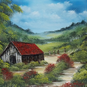 Einsame Scheune, ORIGINAL Öl-Malerei auf Papier - Landschaft 14 &quot;x 11&quot;