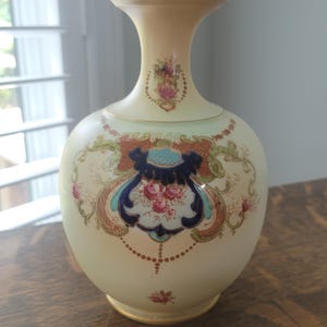 Antique Crown Devon Fielding Hand Painted Vase Cream & Cobalt Blue Floral Edwardian English Porcelain Collectible Decor