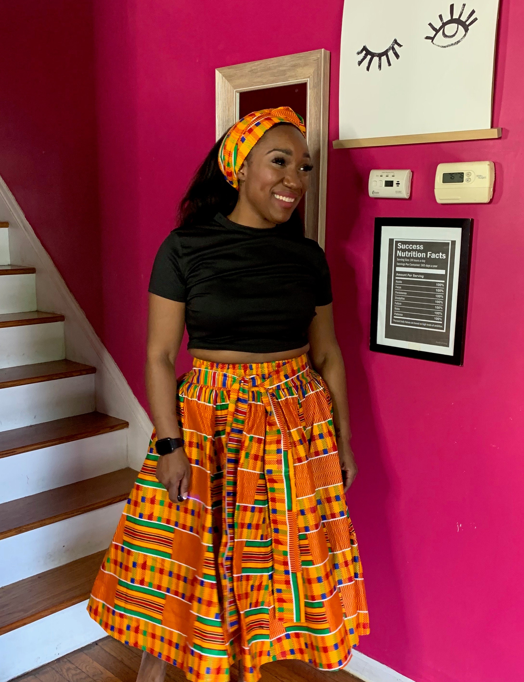 African Print Orange Green White & Red Skirt | Etsy